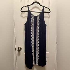 NAVY linen crochet front dress